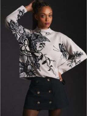 Anthropologie Carys Floral Knit Sweater